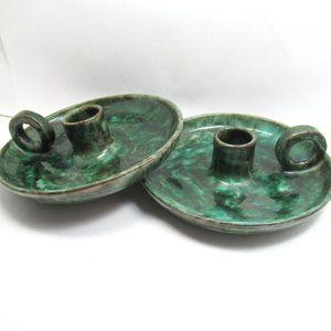 Green Pottery Candle Holders